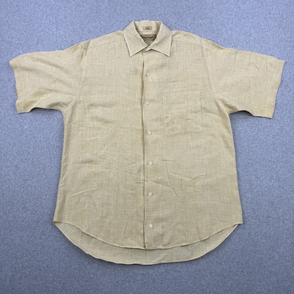 Paul Stuart Shirt Mens Small Yellow Cooper 100% Linen‎ Button Up Made In Italy